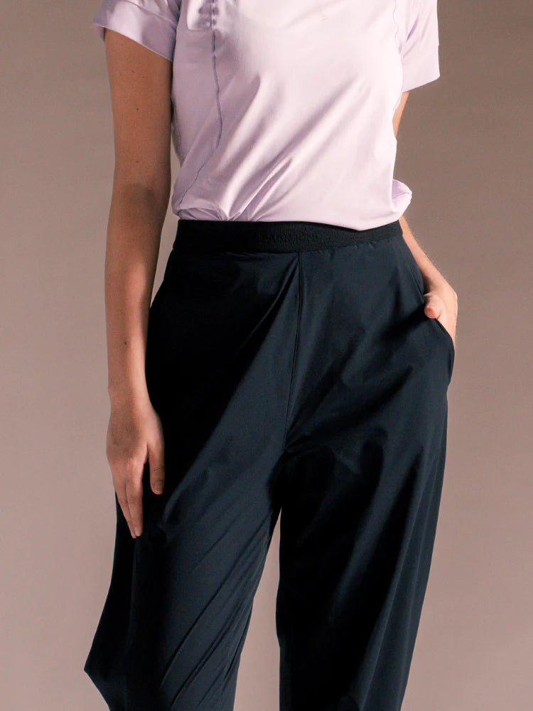 The frontside of fairmonde's Grace Tapered Fit Pull-On Trousers | Fairmonde Golf | Womens Golf Pants | Woodland Grey 