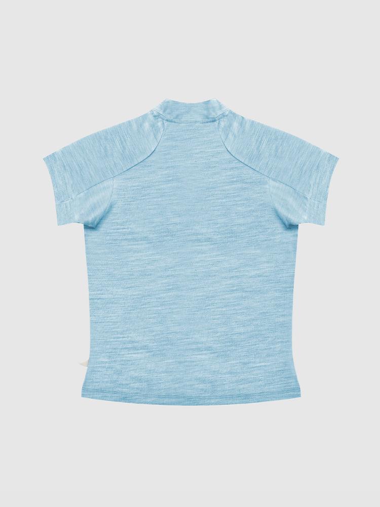 Merino Mock Neck Tee - Ash Blue