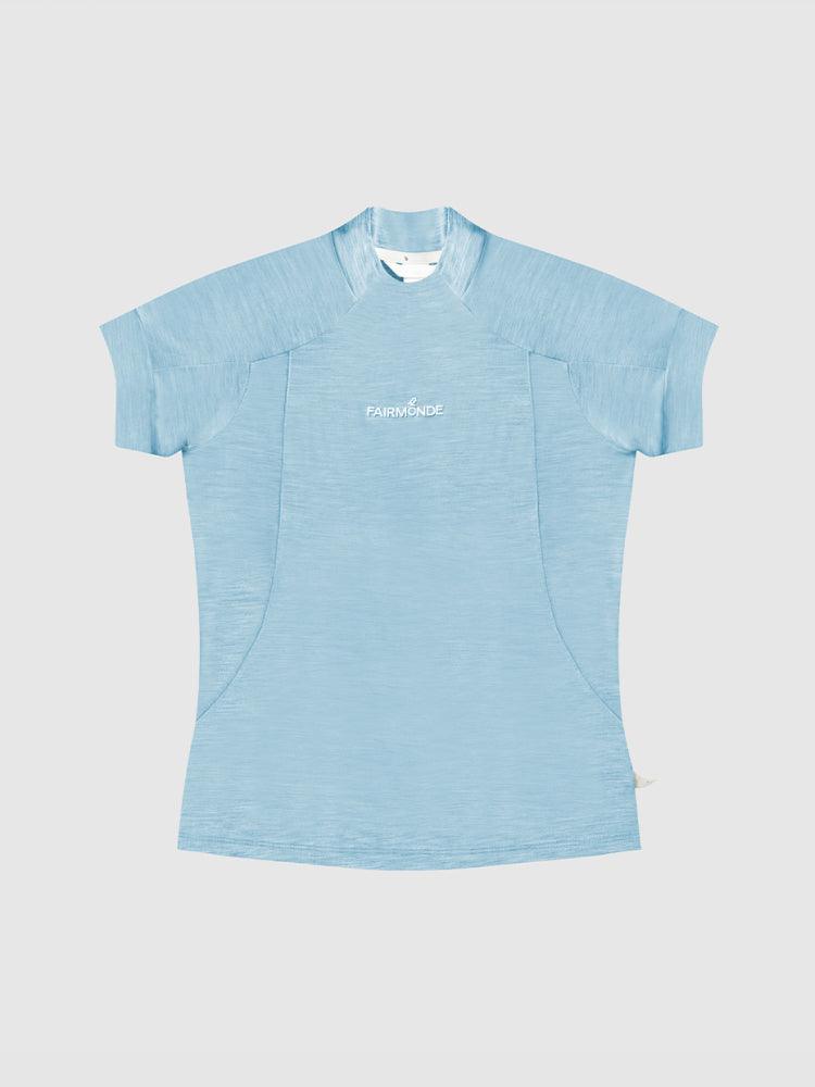 Merino Mock Neck Tee - Ash Blue