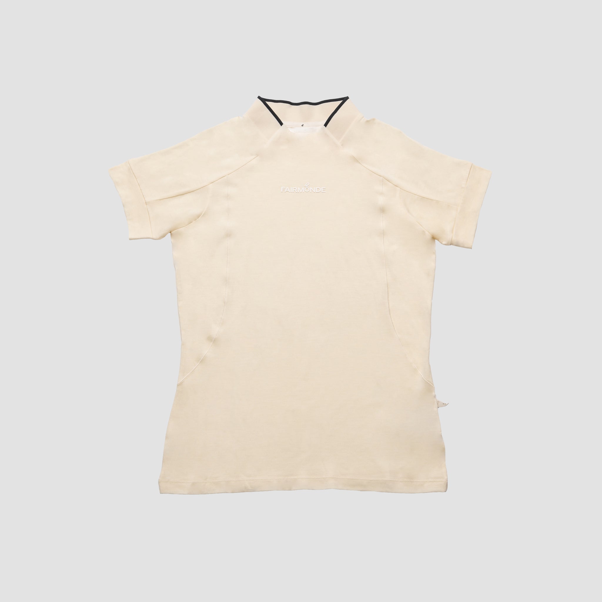 Merino Wool with Ribbed Collar Short Sleeve Mock Neck Tee - Antique White